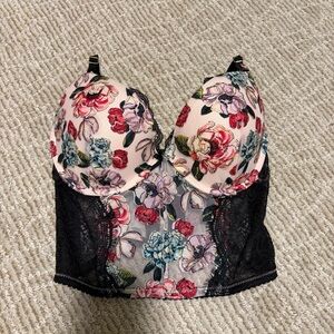 Victoria's Secret Very Sexy Floral Embroidered Push Up Corset Bra Top.